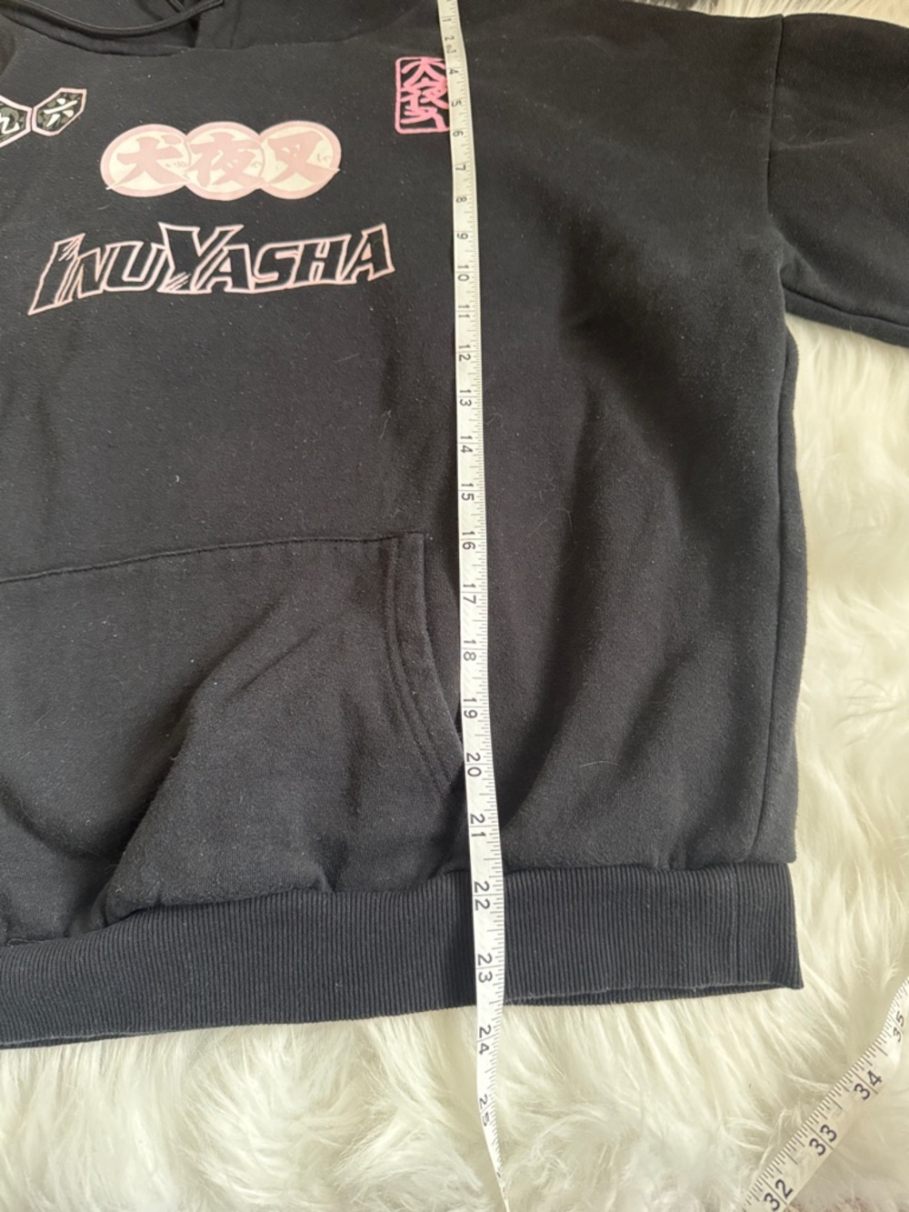 InuYasha Anime Hoodie Size Large Black Graphic Hoodie Cherry Blossom Design - Picture 5 of 8